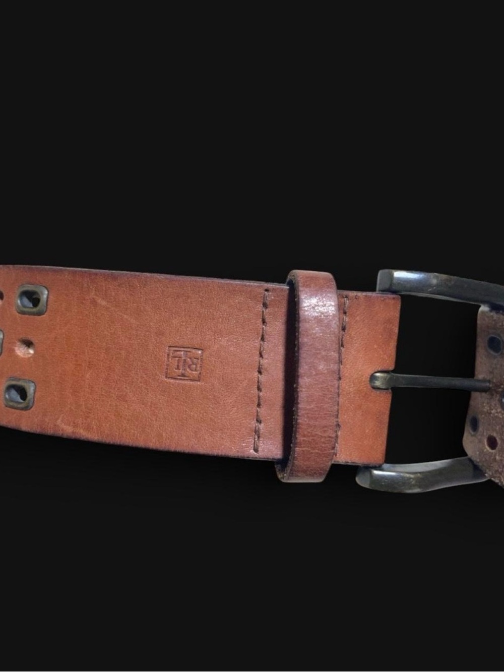 Lauren Ralph Lauren Brown Leather Studded Belt with Black Buckle - Picture 6 of 8